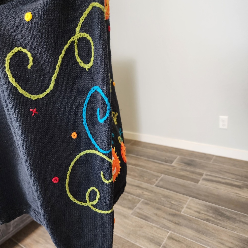 Yarnworks Vintage Halloween Zip Sweater Womens Large Black Orange Purple Boo 90s - Picture 10 of 15
